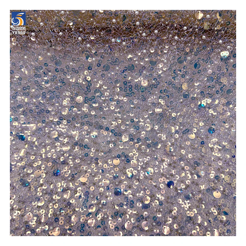 YX961 Holographic Transparent Glitter Sequin Embroidery Mesh Fabrics Water-Effect Gradient Sequin Fabric for Stage Skirts - 图片 6