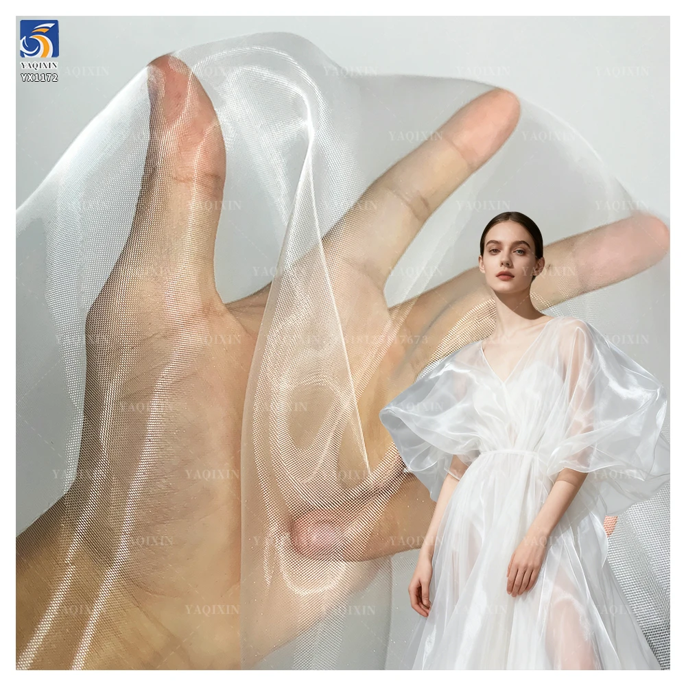 YX1172 High Quality 1 Yard Transparent Polyester Soft and Lustrous Silk Organza Fabric Cheap Solid Color Organza Fabrics