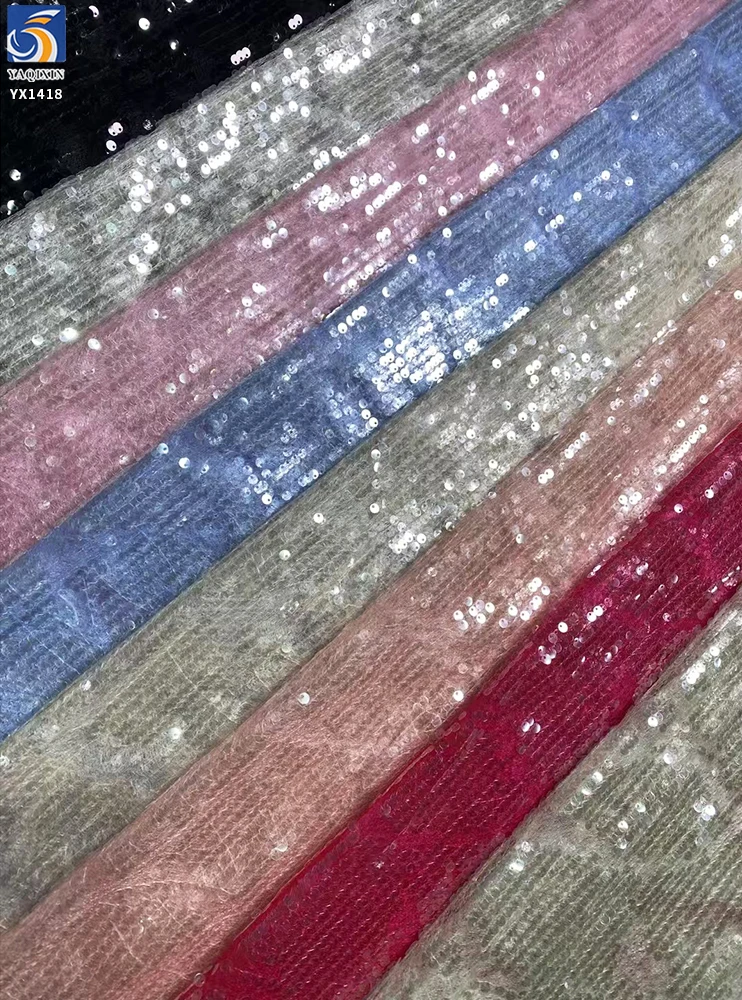 YX1418 250gsm 5mm Transparent Silver Dots Sequins 100% Polyester Tulle Fabric Fashionable Evening Dress Sequin Fabric - 图片 5