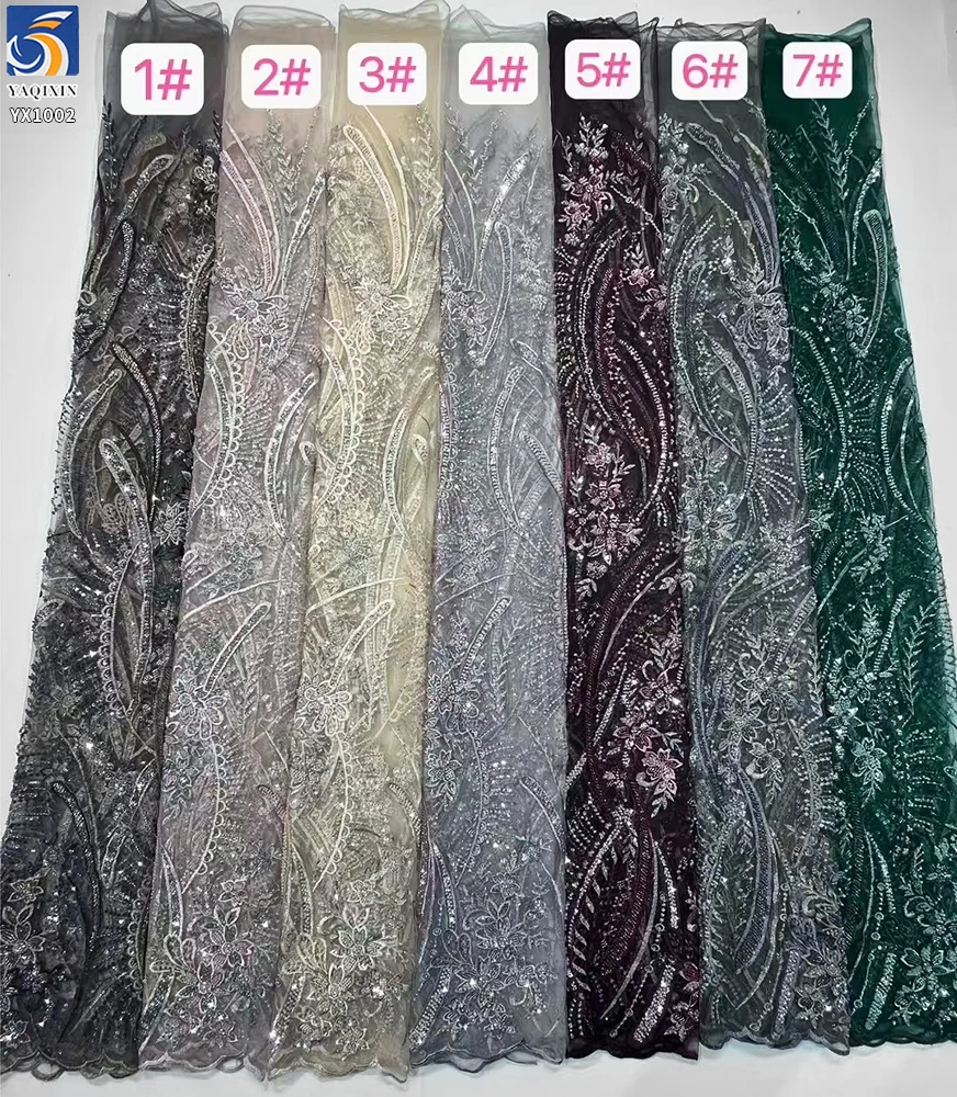 YX1002 Emerald Green African Lace Fabric DIY Customized Flower Sequin Embroidered Fabric Lace Textile for African Wedding - 图片 2
