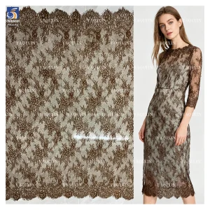 YX1182 Popular in Israel Woven Woman Coffee Brown Mesh Eyelash Lace Fabric With Stone for Fashionable and Sexy Dress