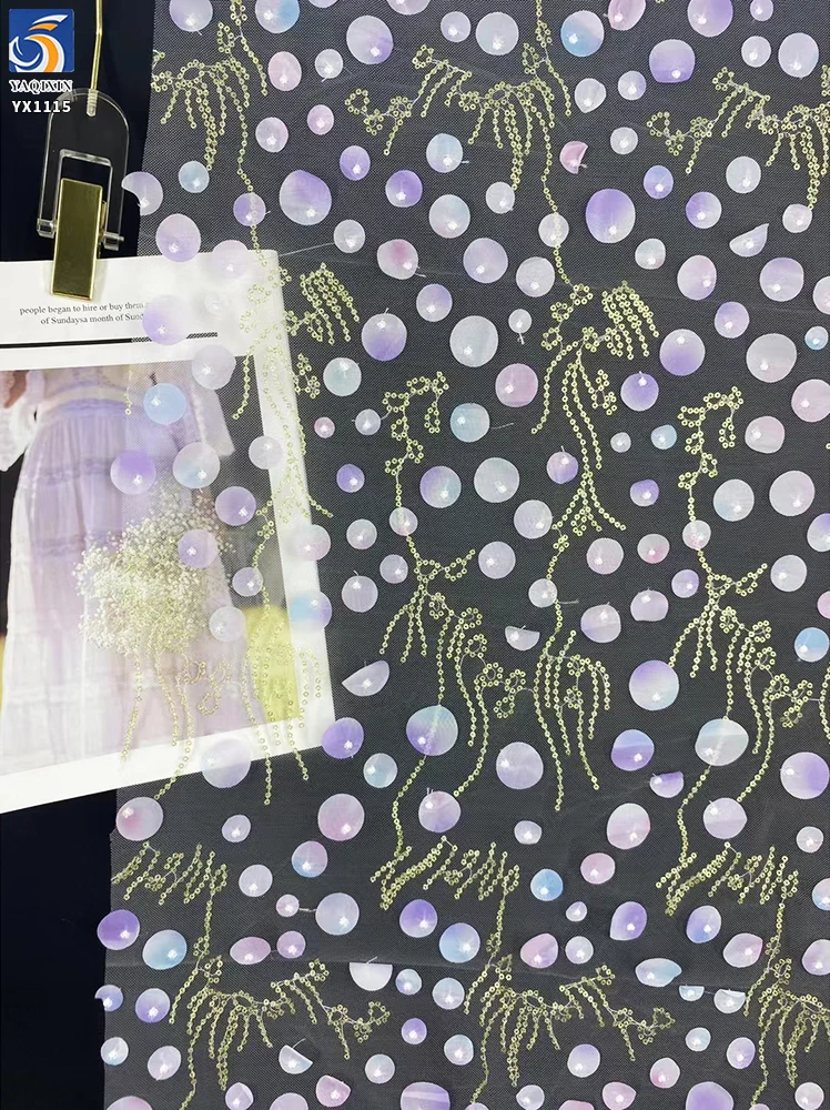 YX1115 2026 Applique Sequins Embroidery Tulle Laser Gradient 3D Polka Dot Embroidered Mesh Fabric 2 Yards Cheap for Clothing - 图片 5