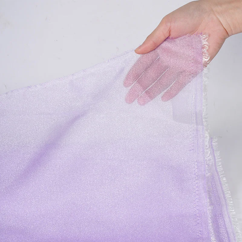 YX1037 150CM Plain 100% Polyester Soft Ice Organza Lurex Chiffon Fabric Recycled Sheer Shiny Organza Fabrics for Lolita Wear - 图片 6