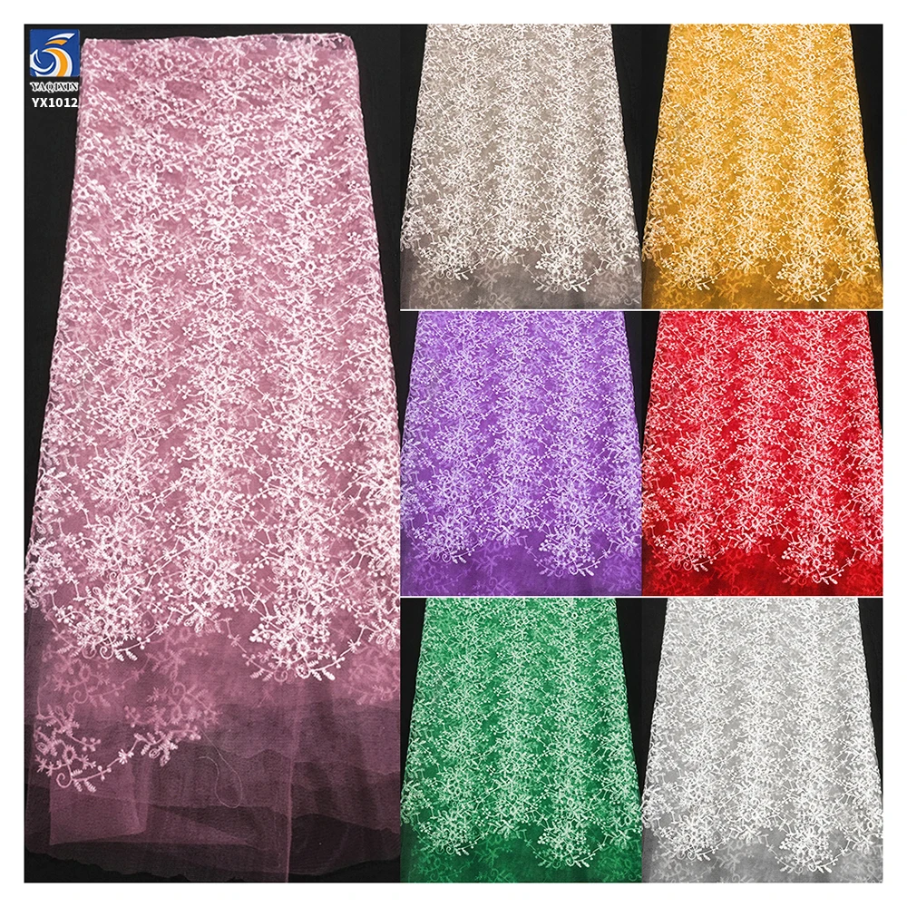 YX1012 Customized Embroidered Tulle Fabrics With Customer-Provided Samples Azure Polyester Tulle Embroidered Fabrics - 图片 2