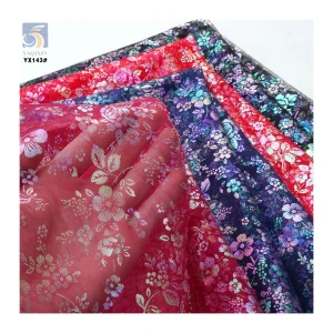 YX143 Beautiful Fancy 100% Polyester Floral Foil Printed Gradient Mesh Tulle Fabric Sheer Tulle With Printed