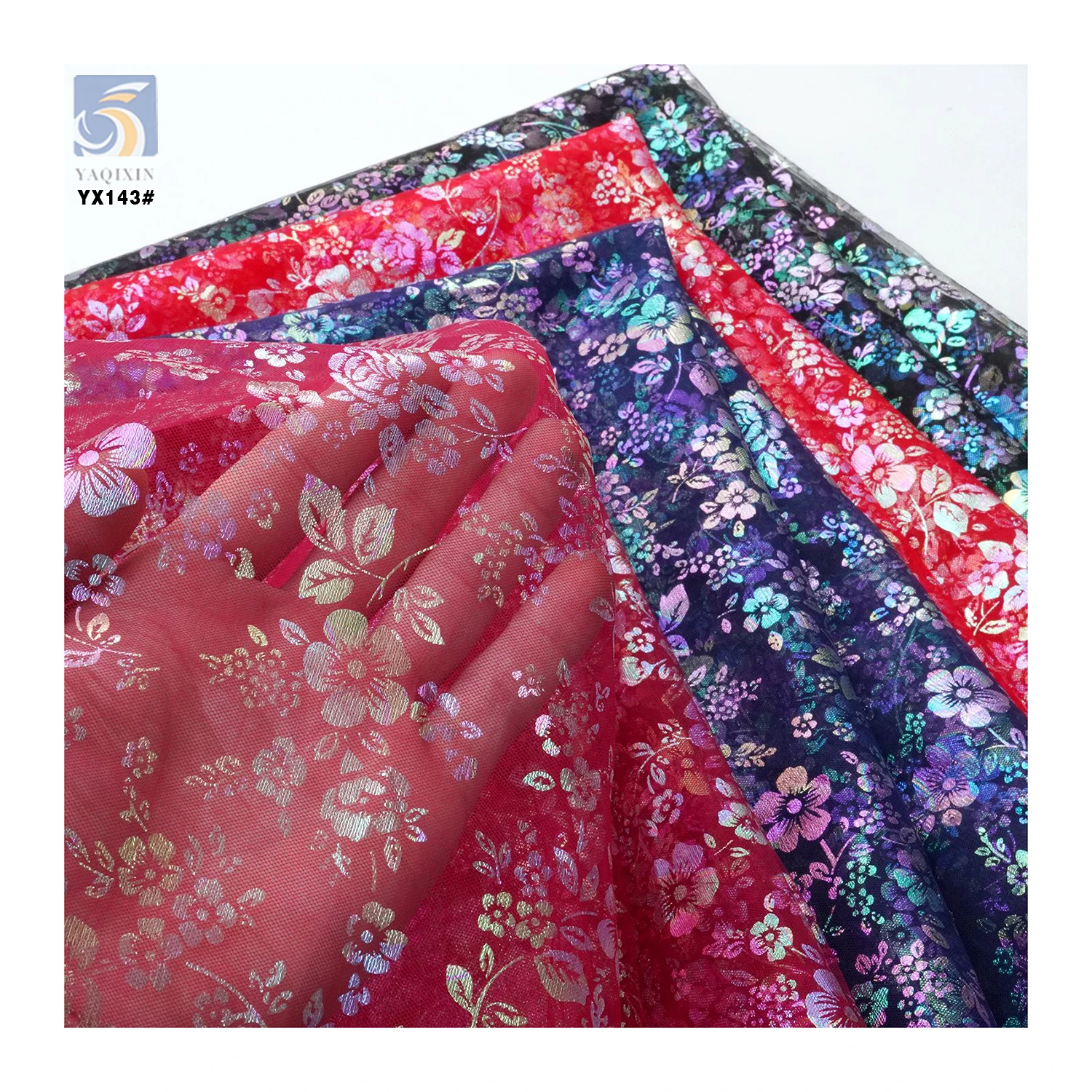 YX143 Beautiful Fancy 100% Polyester Floral Foil Printed Gradient Mesh Tulle Fabric Sheer Tulle With Printed