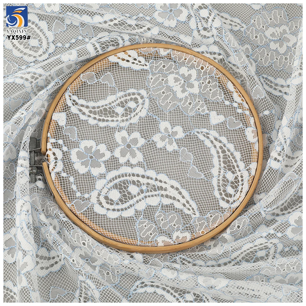 YX599 Hot Selling Popular White Mesh Chantilly Lace Fabric French Polyester Florals Bridal Soft Chantilly Lace Fabric - 图片 4
