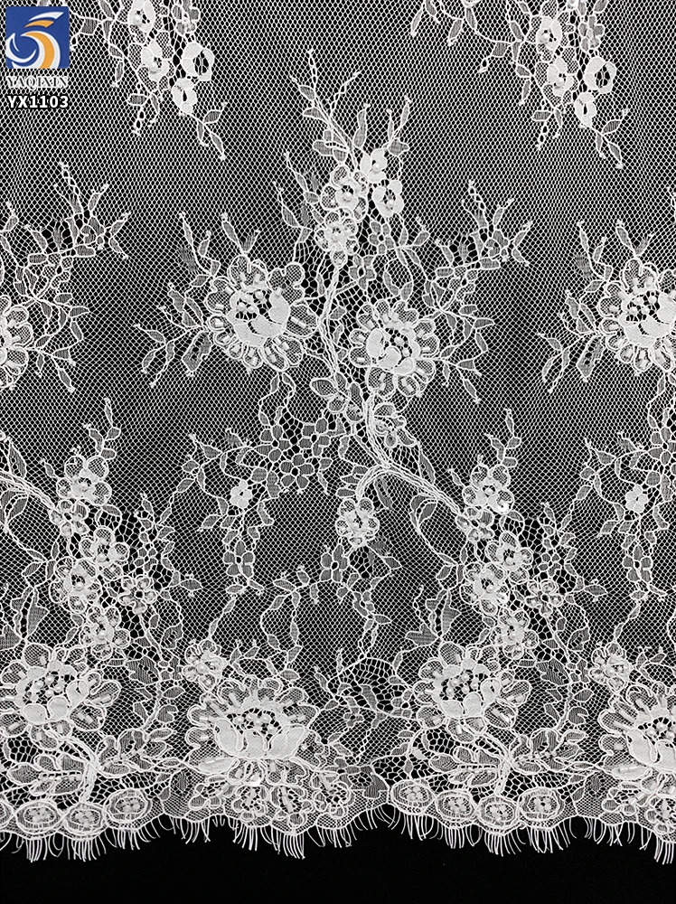 YX1103 Hot Selling American Italian Lace Fabric 2026 Online Sales Heavy Wedding Eyelash Lace Fabric With 3D Pearls Beads - 图片 5