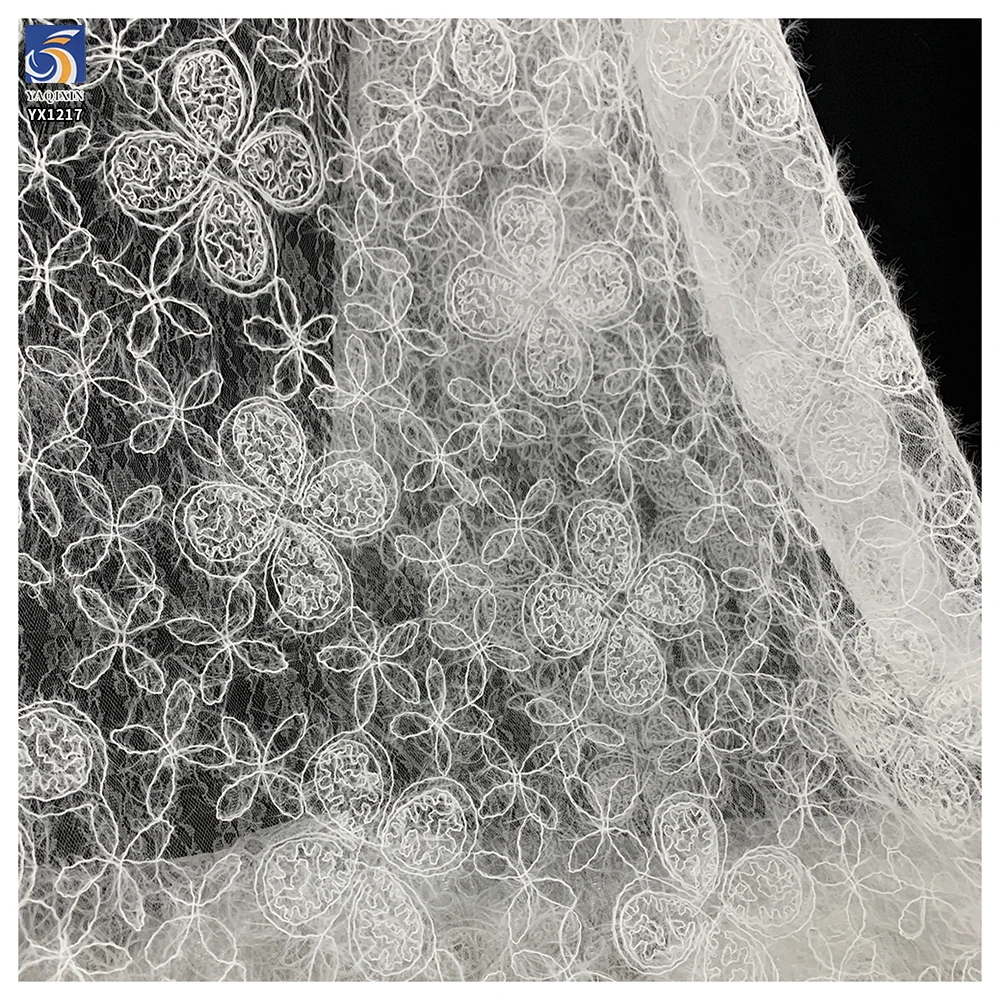 YX1217 New Autumn Style Plain Color Crochet Rope Lace Fabric With Embroidered Florals Mesh Fabric for Garments - 图片 3