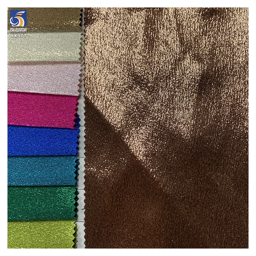 YX977 160gsm 150D*200D Hot Stamping Film 100% Polyester Silky Satin Fabric Luxurious Laser Lurex Background Gowns Satin Fabric