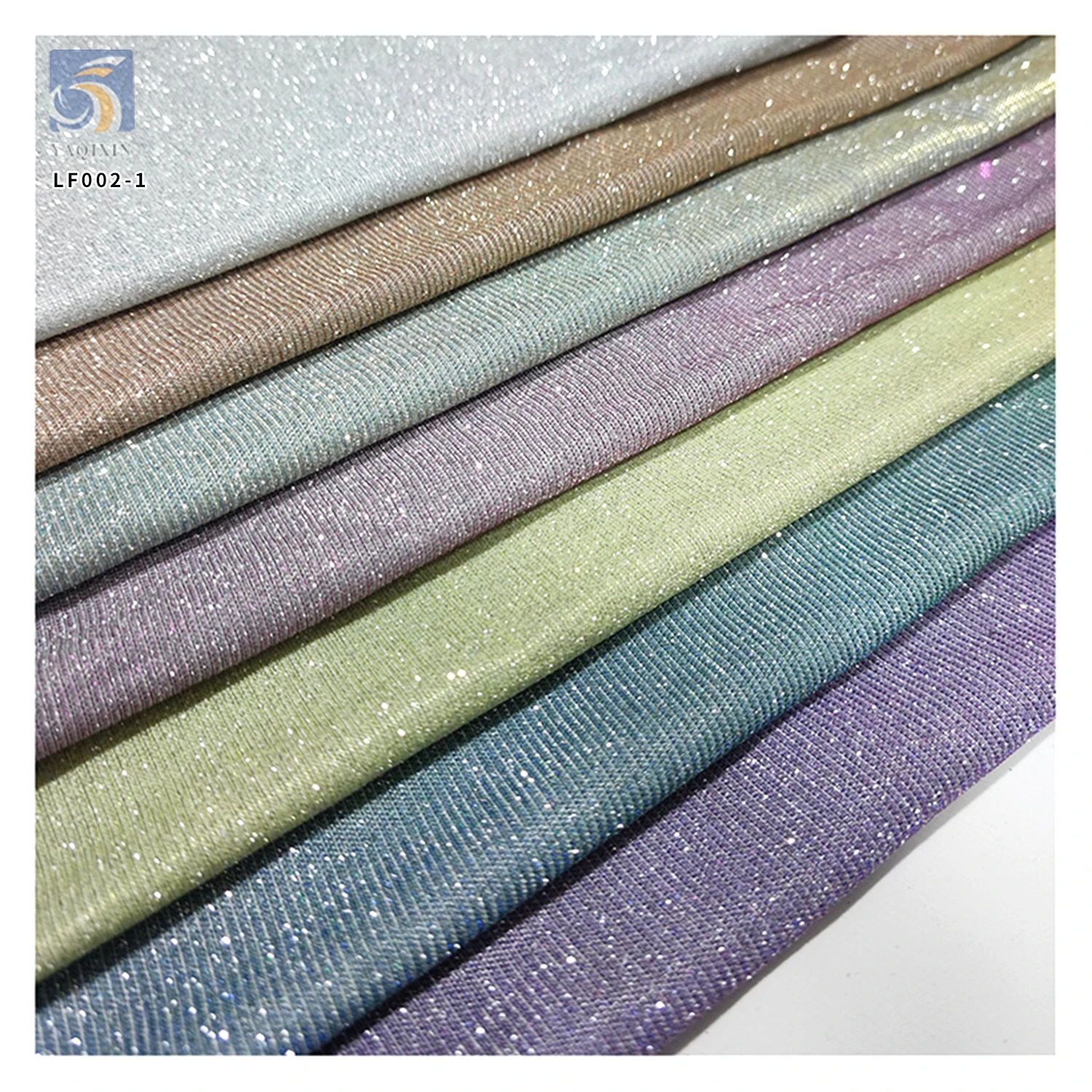 LF002-1 High Quality Glitter 95% Polyester 5% Spandex Lurex Rib Knit Stripe Fabric for Party Dress - 图片 3