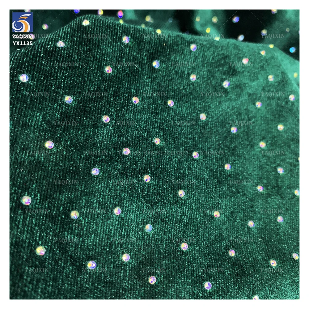 YX1135 New 240g Poly/Spandex Stretch Embroidered Velvet Fabric 3D Diamond Stones Beaded French Velvet Fabric for Dress - 图片 4