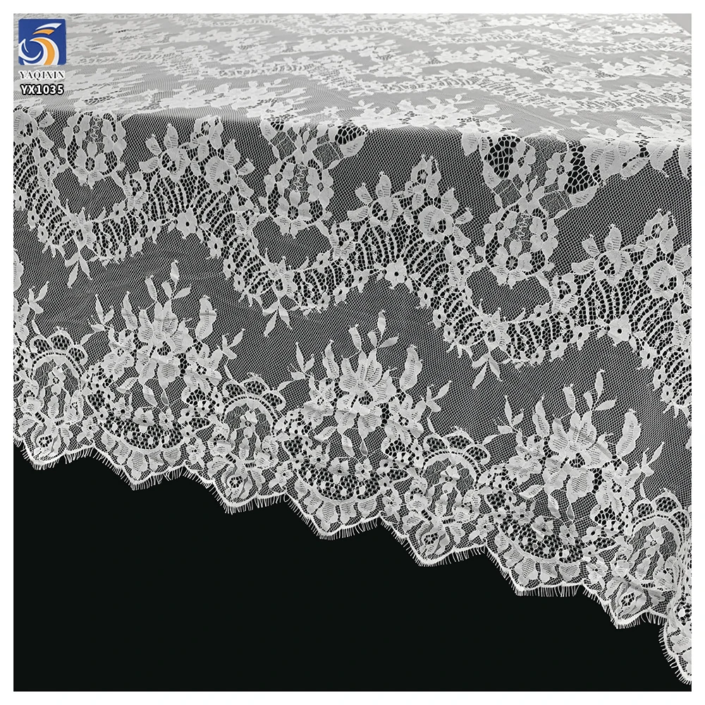 YX1035 China Customizable Eyelash Lace Fabrics Polyester French Inexpensive Florals Textile Eyelash Lace Fabrics 10 Yards - 图片 5