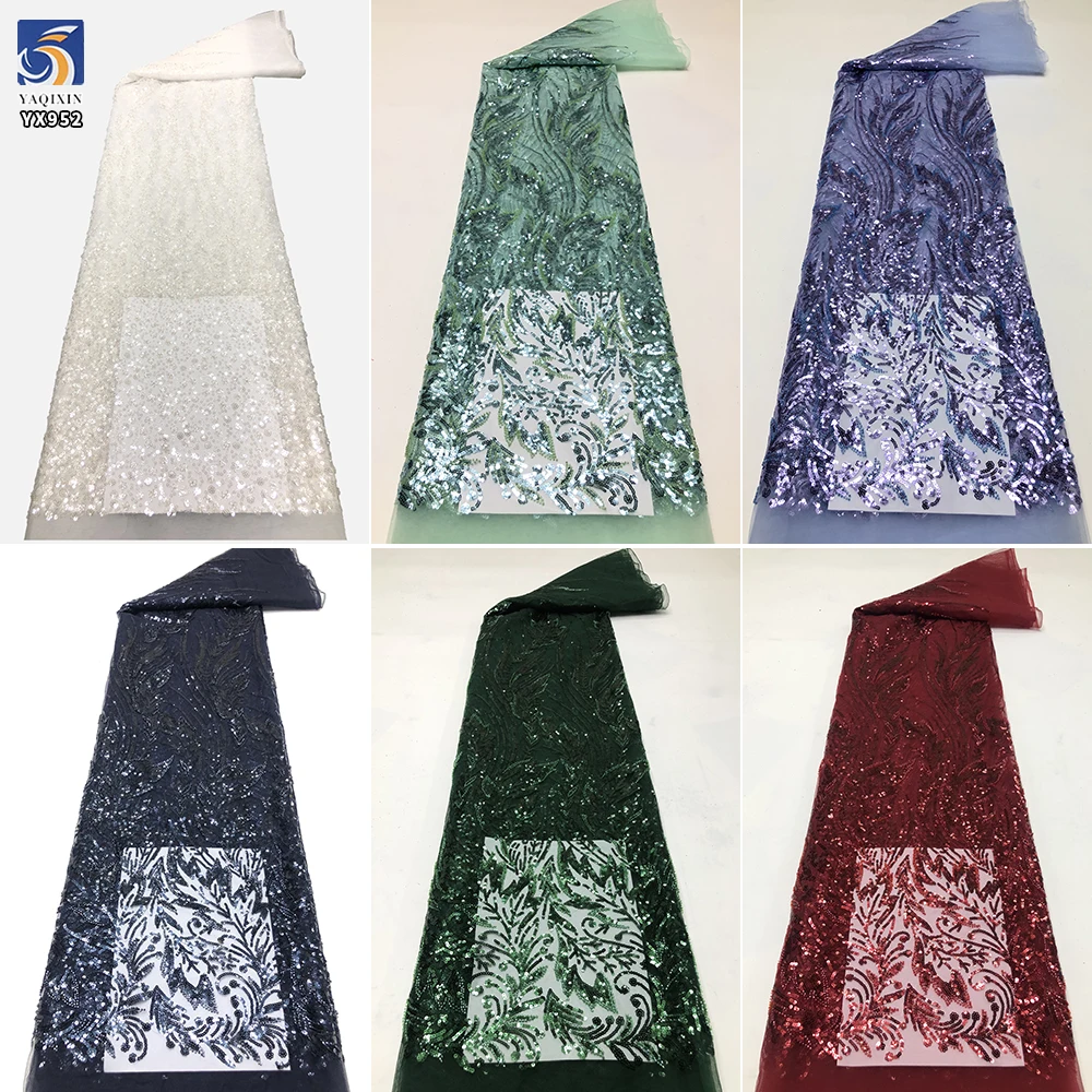 YX952 Liquid Flowing Rich Gold African Glitter Sequins Luxurious Lace Fabrics Sequined Latest Glitter Lace Fabrics Cheap - 图片 5