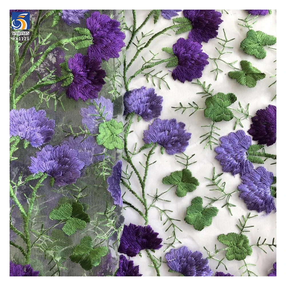 YX1121 Multiple Colors in Stock Embroidery Fabric Poly Flower and Grass Patterns Embroidery Mesh Fabric for French Dancewear - 图片 3