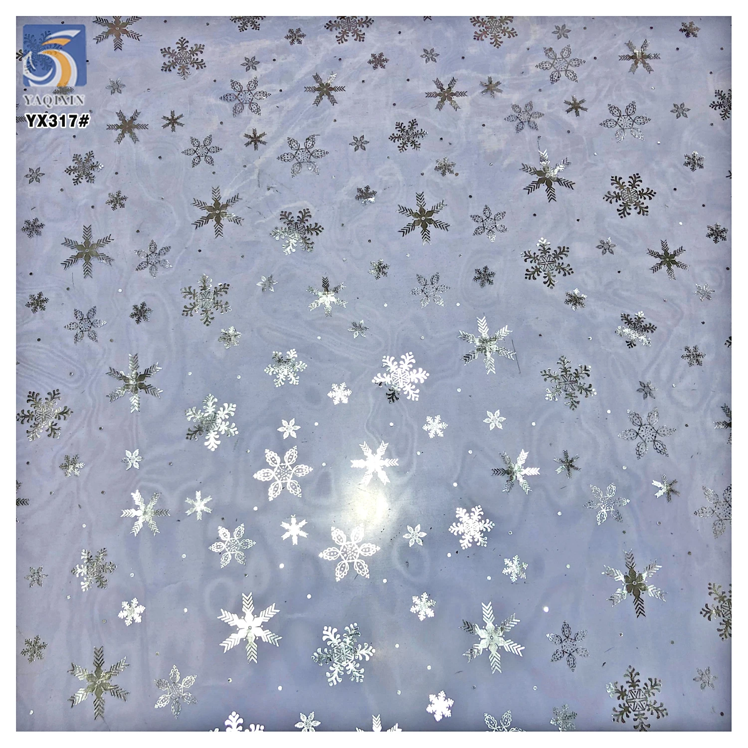 YX317 Frozen Elsa Princess Baby Dress Hot Stamping Printed Organza Snowflake Fabric Knitted Organza Polyester Cartoon Style - 图片 5