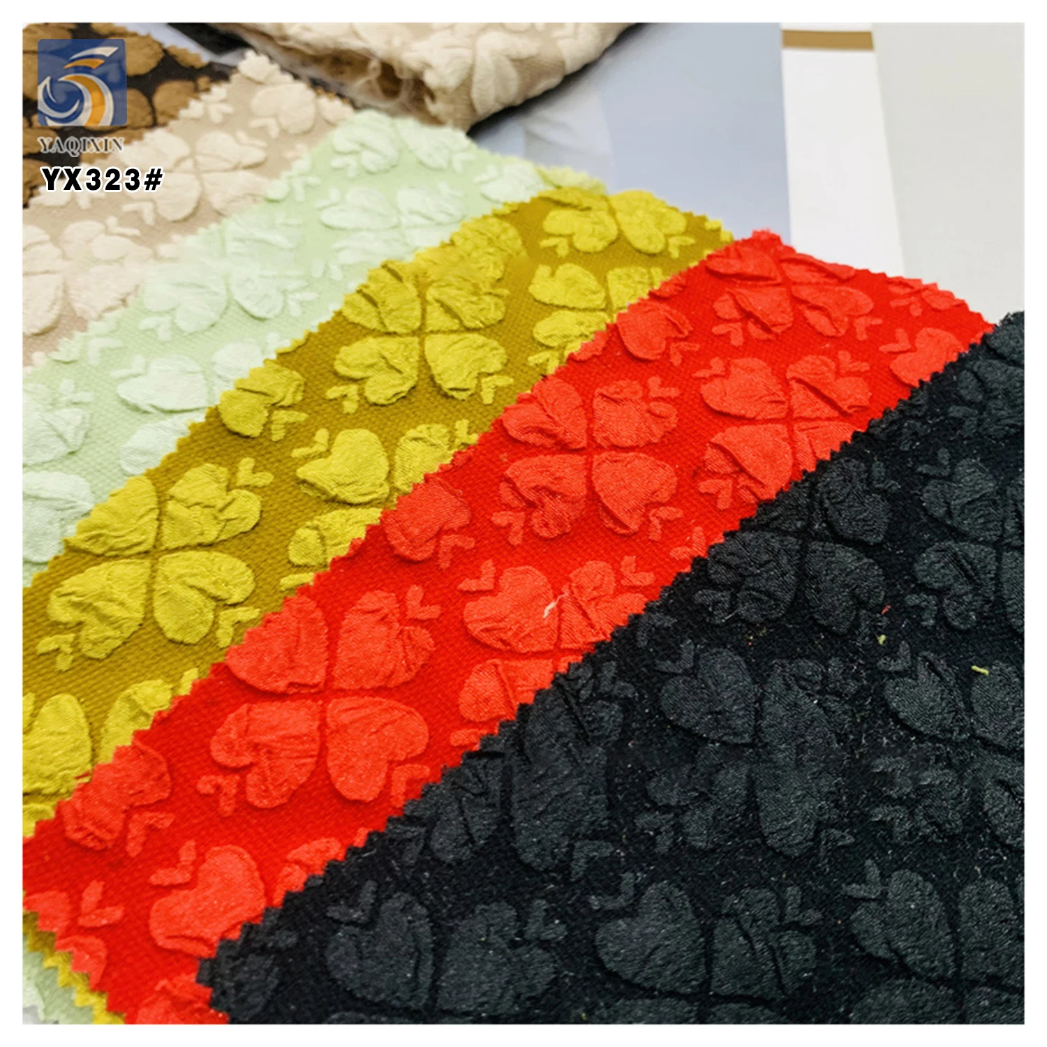 YX323 High Quality T800 Woven Polyester Chiffon Jacquard Fabric Four-Leaf Clover Embossed 3D Jacquard Fabric - 图片 6