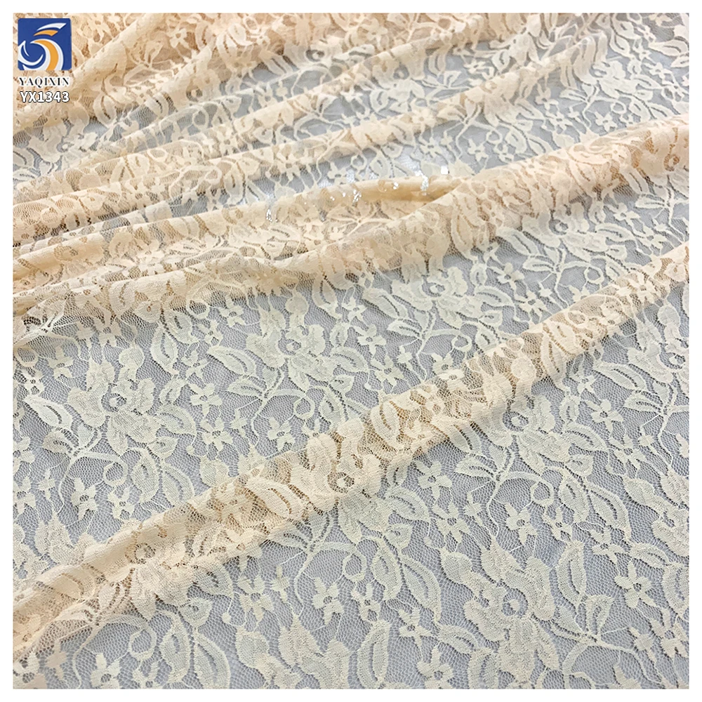 YX1343 Women's Dress 110gsm Apricot Color Chantilly Lace Fabric 92% Polyester 8% Spandex Stretch Chantilly Mesh Lace Fabric - 图片 2