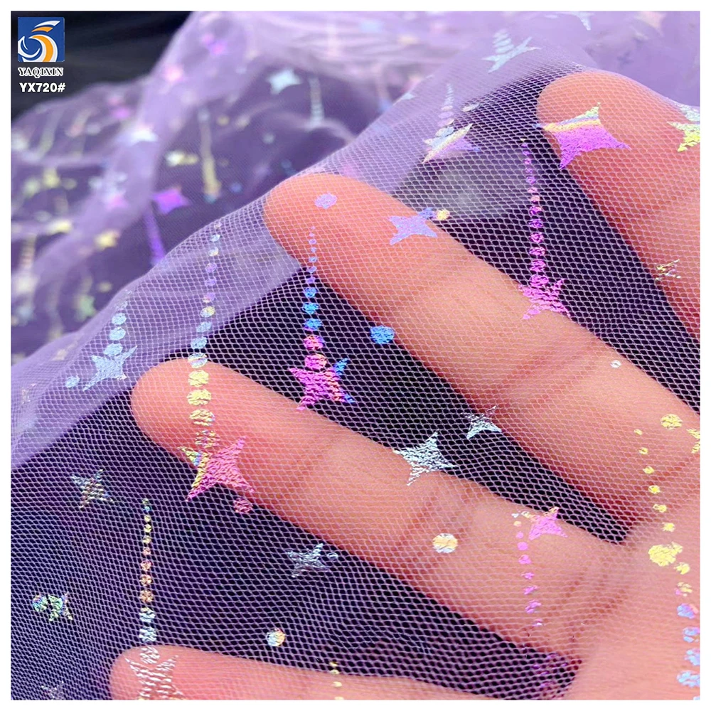 YX720 2025 Apparel Skirts 100% Polyester Colorful Meteor Shower Magic Gold Stamping Star Printed Fabric for Girls Tutu - 图片 3