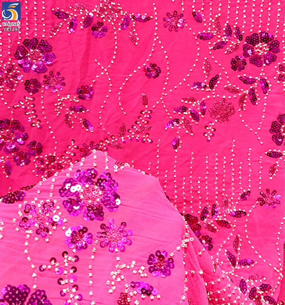 YX1297 260gsm Stretch Knitted Mesh Sequin Fabric With Beaded Embroidery Rose Gold Sequins Lace Fabric for High-end Bag Skirt - 图片 2