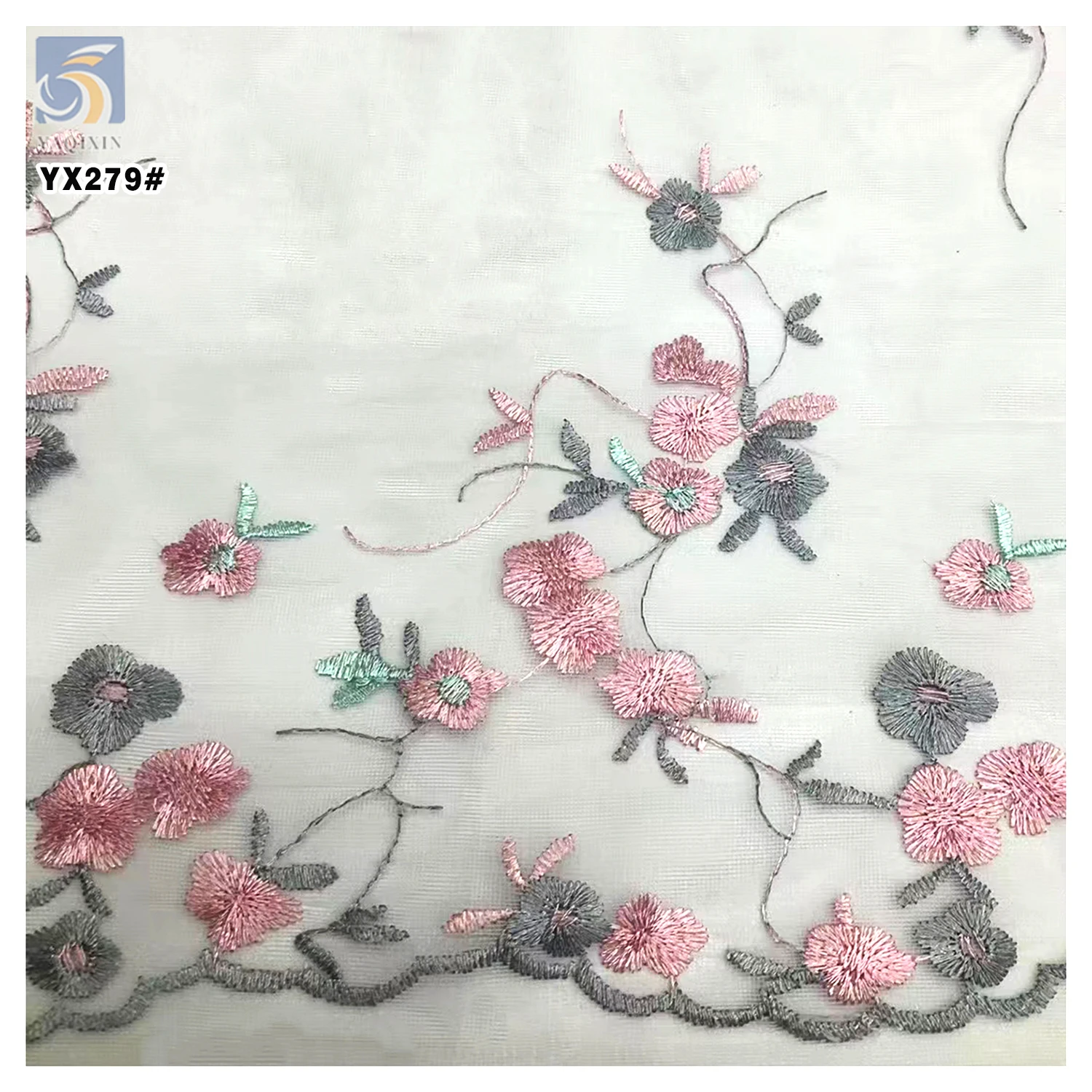 YX279 Latest Multi-Color 100% Polyester Florals Daisy Chrysanthemum Mesh Embroidered Fabric - 图片 6