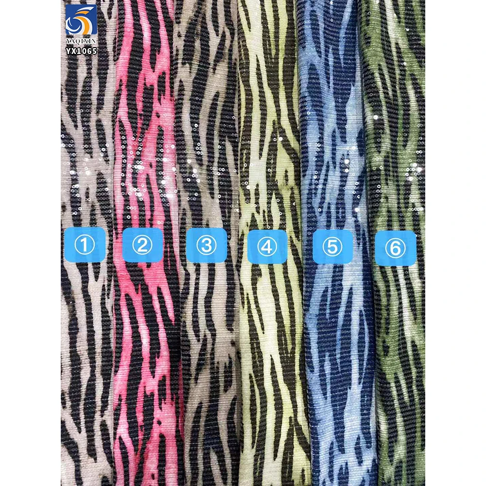 YX1065 200gsm 5mm Sequins Chiffon Zebra Leopard Print Fabric Animal Pattern Printed 2026 New Skirts Sexy Sequins Fabric - 图片 5