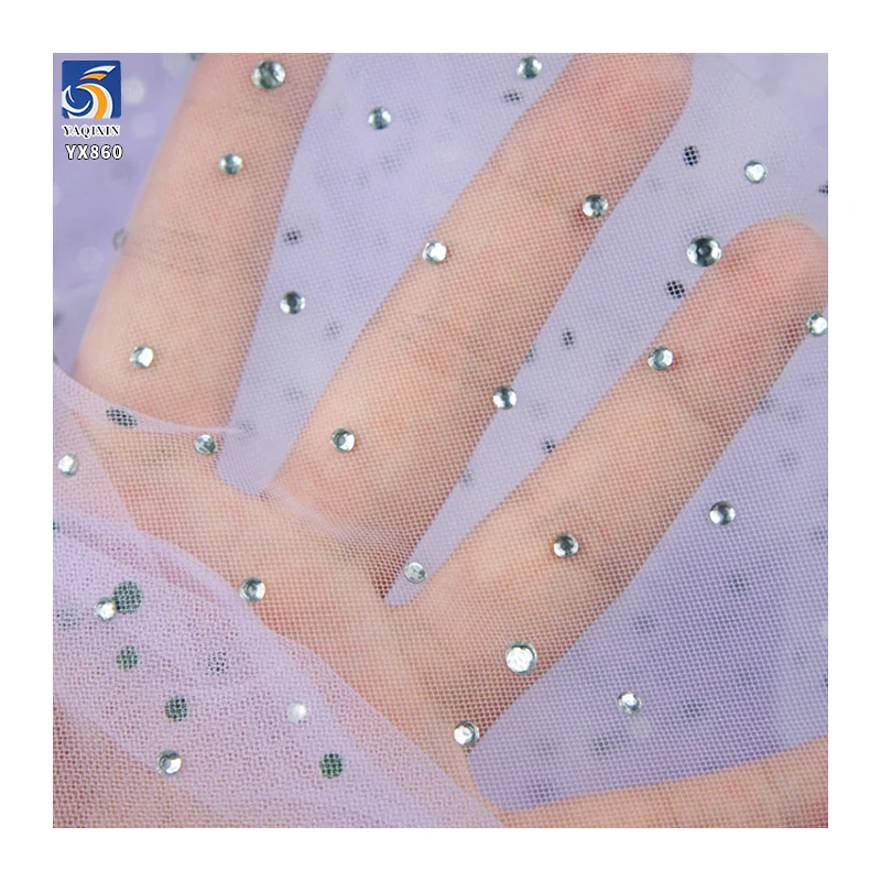 YX860 Ready-made Wholesale China Glass Diamond Glitter Tulle Fabric Mesh Fabric With Sparkling Diamonds for Wedding - 图片 5