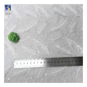YX915 Multicolor Wholesale 3D White Feathers Lace Tulle Fabric 100 Polyester Milk Silk Embroidery Lace Fabric With Sequins...