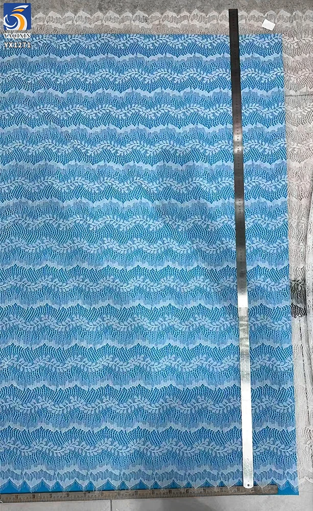 YX1271 Custom Wedding Lace Fabric 2 Pieces Leaves Mesh Design White Eyelash Tulle Lace Fabric Textiles for Bride Australia - 图片 4