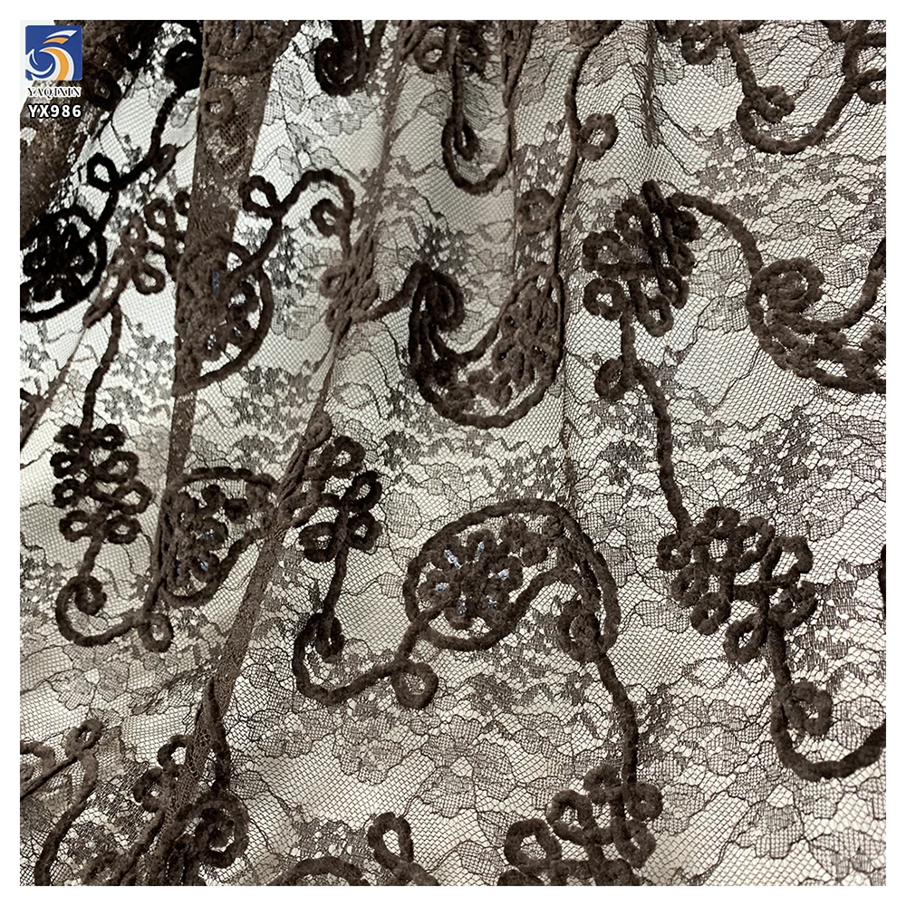 YX986 New Type Design Chenille Cashew Pattern Paisley Lace Fabric With Sequin Embroidered Mesh Chantilly Paisley Lace Fabrics - 图片 2