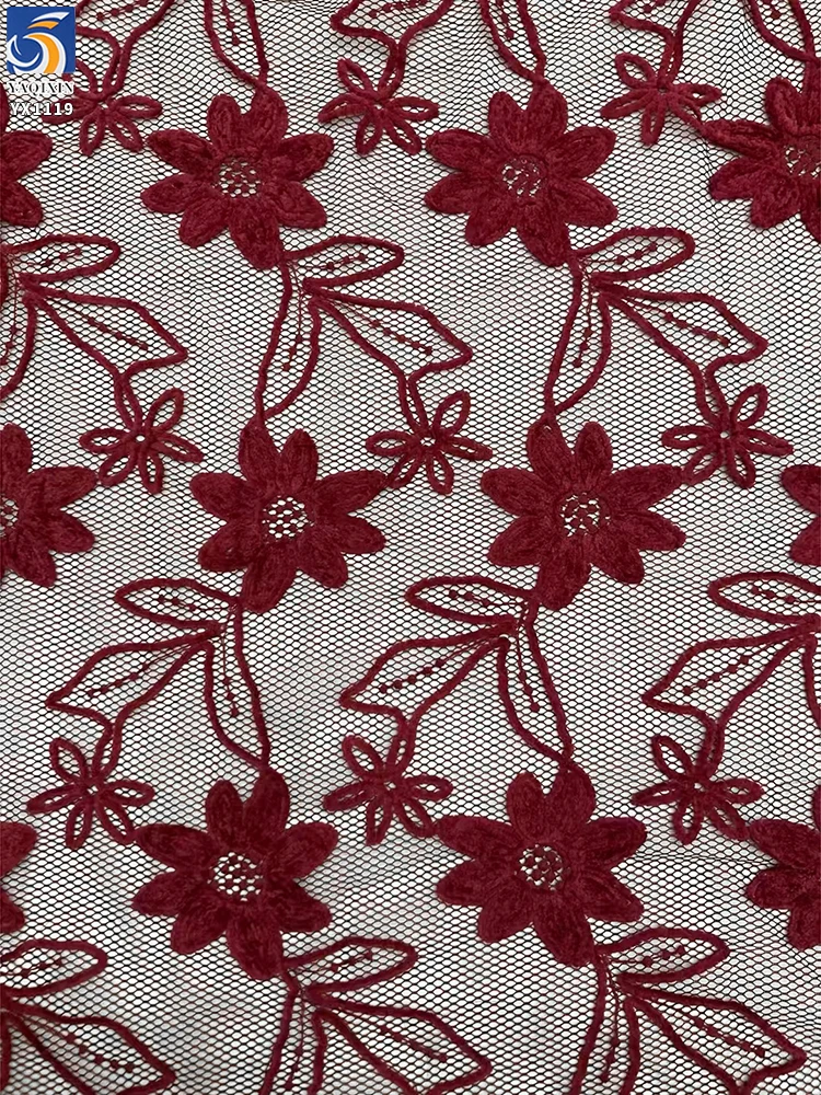 YX1119 New Materials Chenille Embroidered Lace Mesh Fabric Customized Pattern 3D Rope Embroidery Mesh Women's Dress Fabric - 图片 4