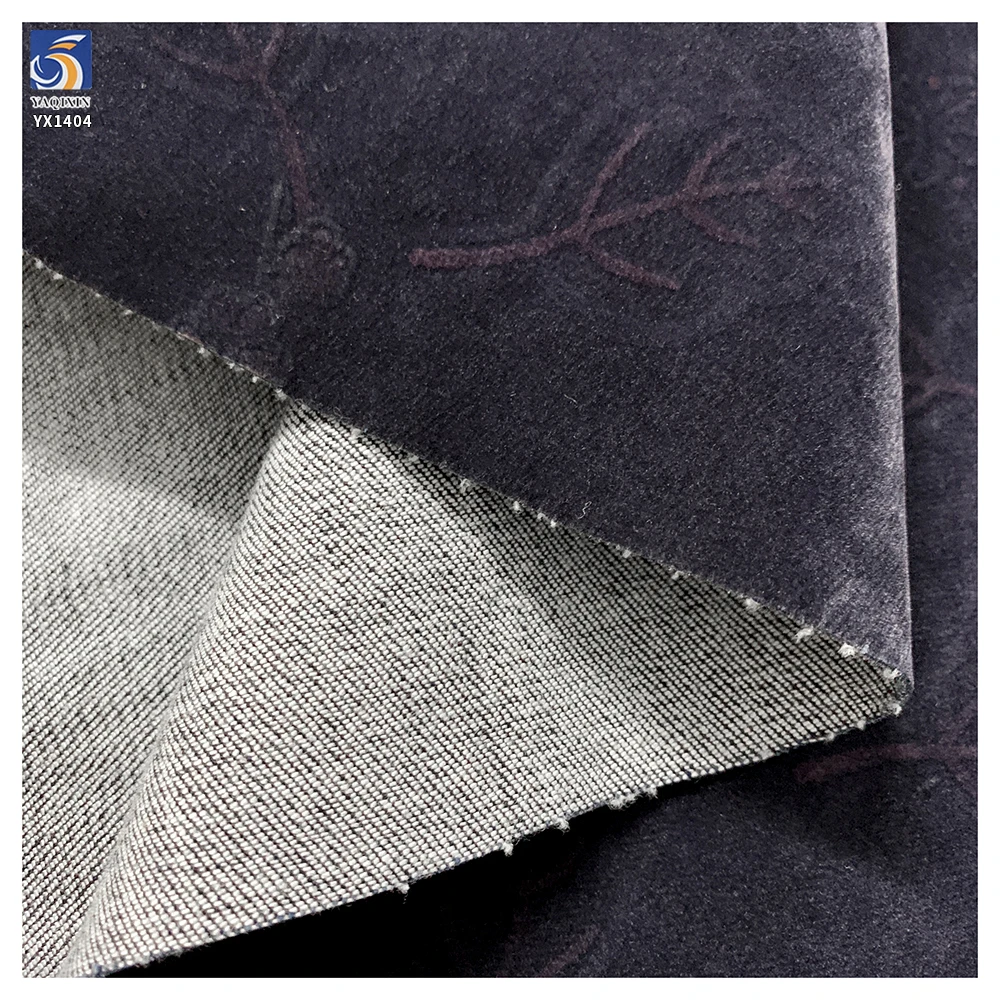 YX1404 New Design Fashion Denim Fabric 2026 10oz Stretch Polka Dot Flocked Denim Fabric for Women's Pants - 图片 4