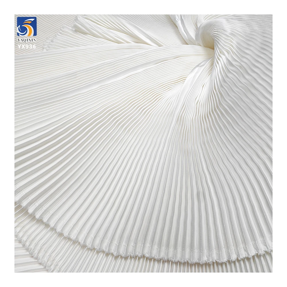 YX936 150cm Width 180gsm 1cm Satin Pleated Fabric Pure White 100% Polyester Liquid Satin Wedding Dress Fabric Textiles - 图片 2