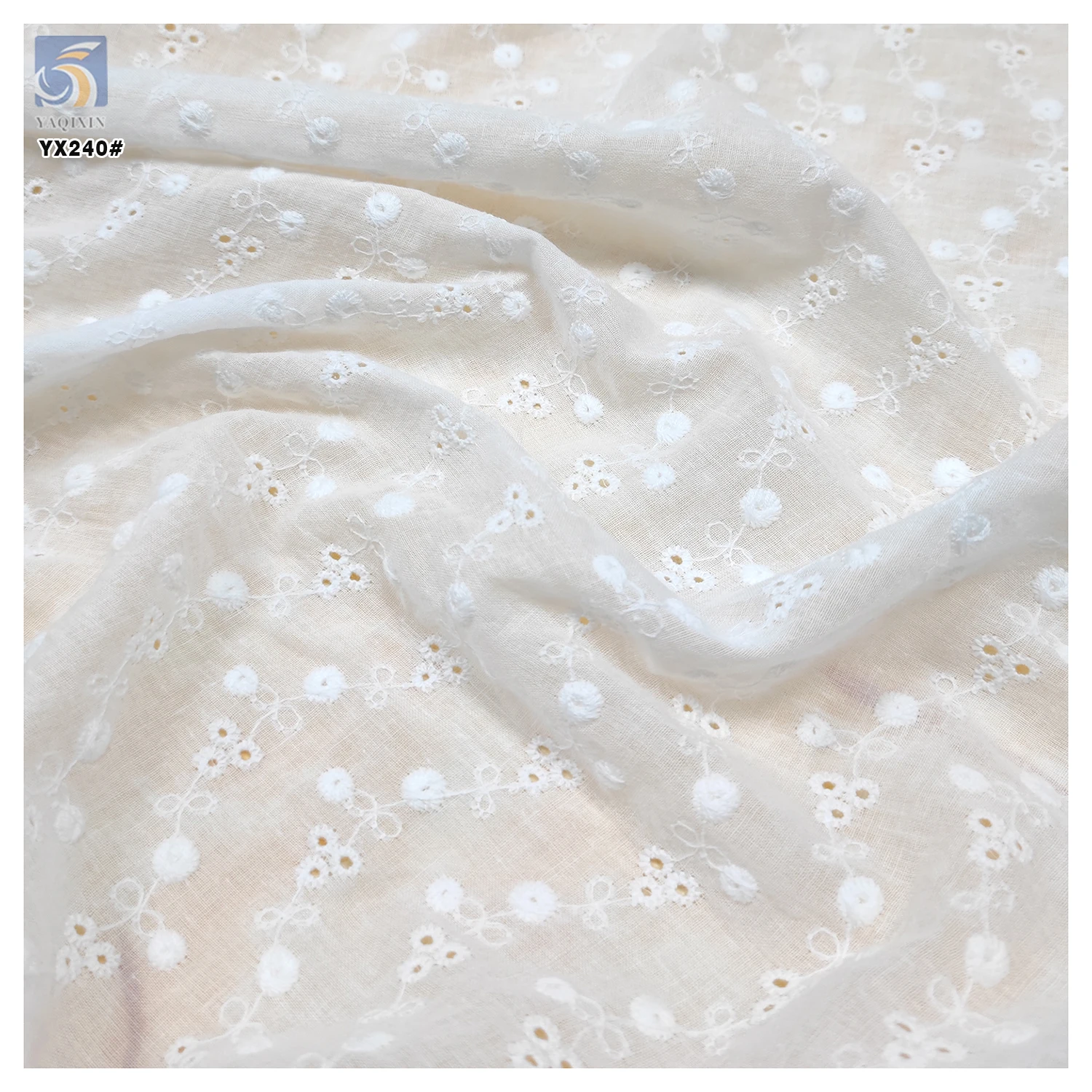 YX240 New Arrival 110gsm Summer Soft Lace Fabric Water Soluble Embroidery Pure White 100 Cotton Lace Fabric