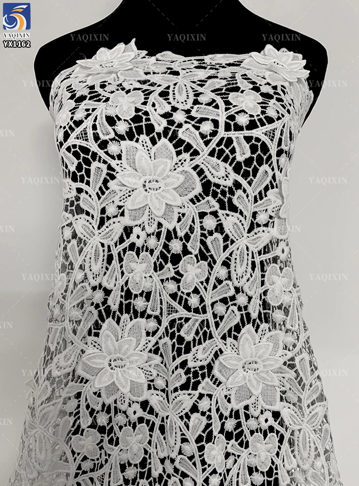 YX1162 Cheap 100 Polyester Chemical Lace Fabric Woven Embroidered Net 3D Water Soluble White Lace Fabric for African Women - 图片 3