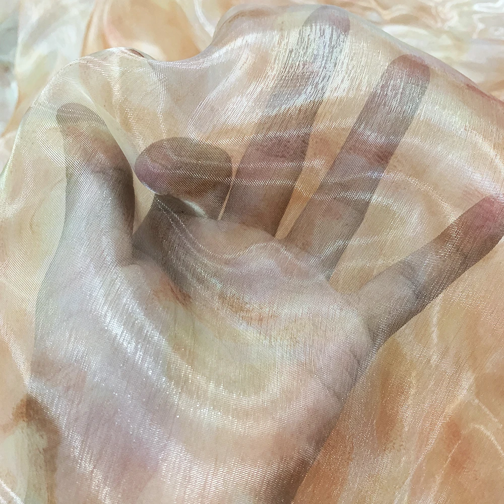 YX1134 100 Polyester Soft Silk Organza Printed Fabric Nigerian Liquid Water-Gloss Organza New Fashion Dress Fabric - 图片 6