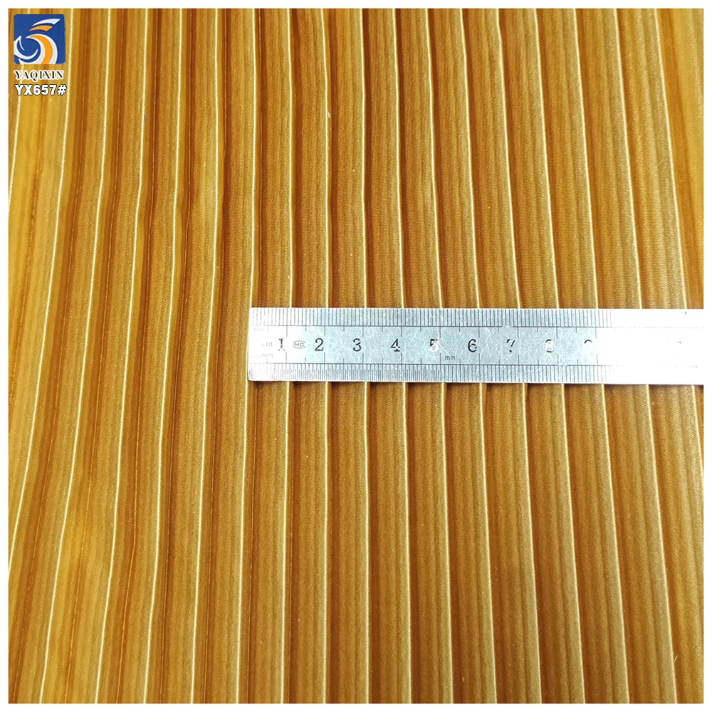 YX657 Gold Luxury Glossy Satin Fabric for Party Dress 110gsm Polyester Three-Dimensional Straight Pleated Satin Fabric - 图片 5