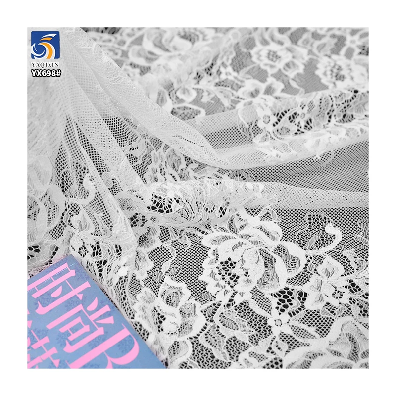 YX698 Support Samples Cheap Price 65CM*300CM Black White Embroidery Eyelash Lace Fabric for Dresses - 图片 5