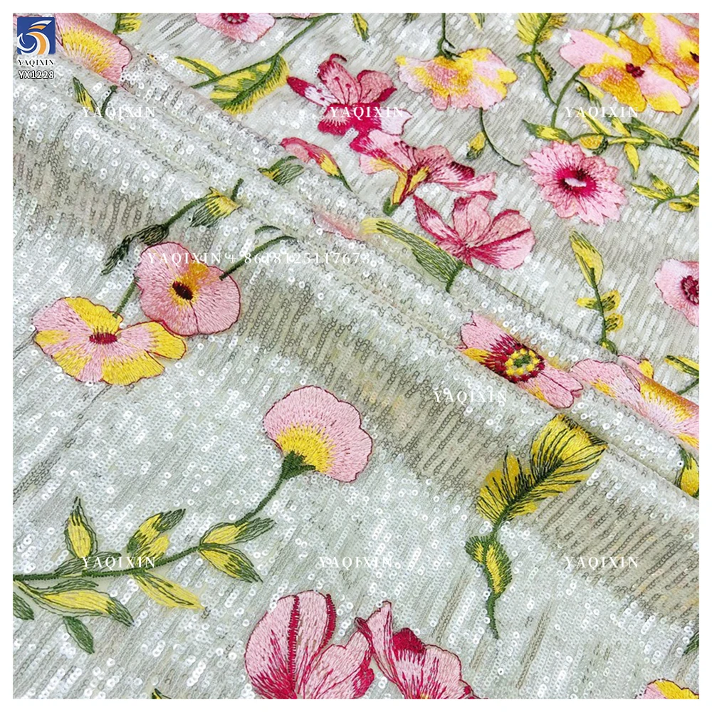 YX1228 Hot-Selling Popular Heavy-Duty Floral Embroidery Heavy Sequins Fabrics Sequin Dress Fabric for Fashion Clothing/Gown - 图片 3