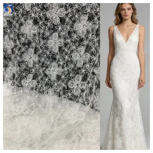 YX1217 New Autumn Style Plain Color Crochet Rope Lace Fabric With Embroidered Florals Mesh Fabric for Garments