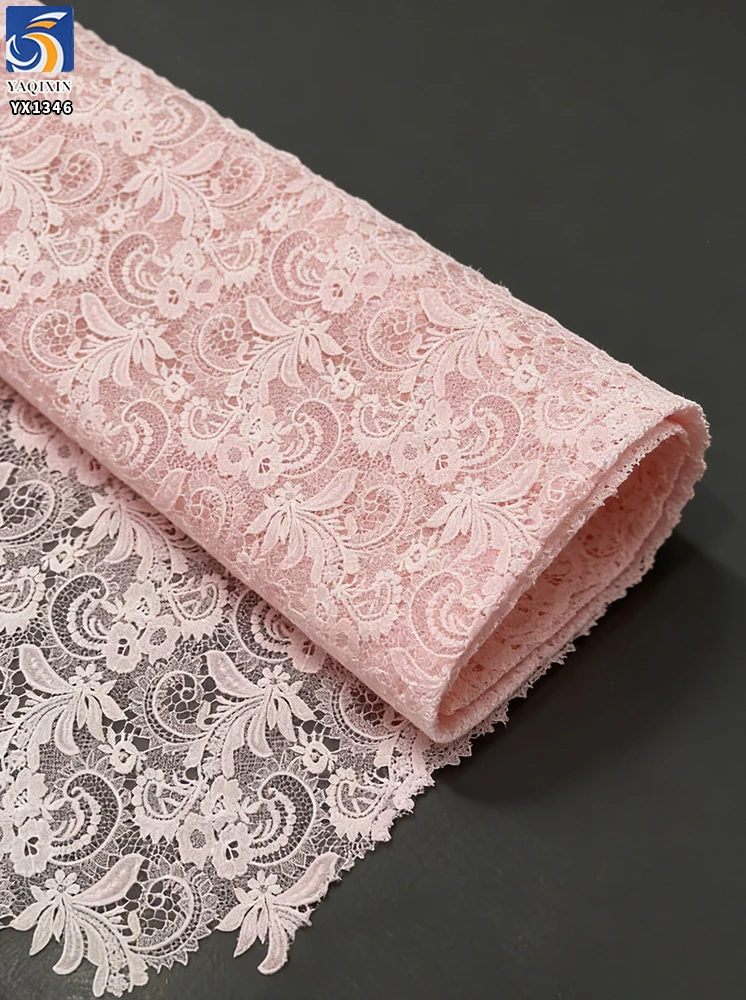 YX1346 130gsm French Fashion Embroidered Lace Fabric High Quality White Water Soluble Lace Embroidery Paisley Lace Fabric - 图片 6