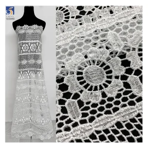 YX1068 Cord Lace Good Quality Stock Poly Water-Soluble Lace Fabric African Hollow Embroidered Dress Cheap Bulk Fabrics