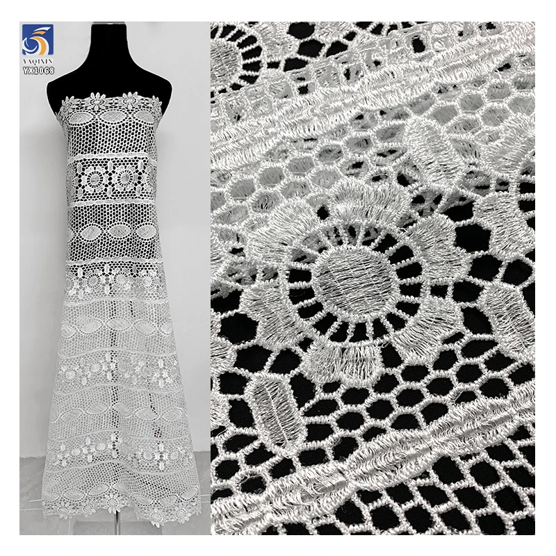 YX1068 Cord Lace Good Quality Stock Poly Water-Soluble Lace Fabric African Hollow Embroidered Dress Cheap Bulk Fabrics