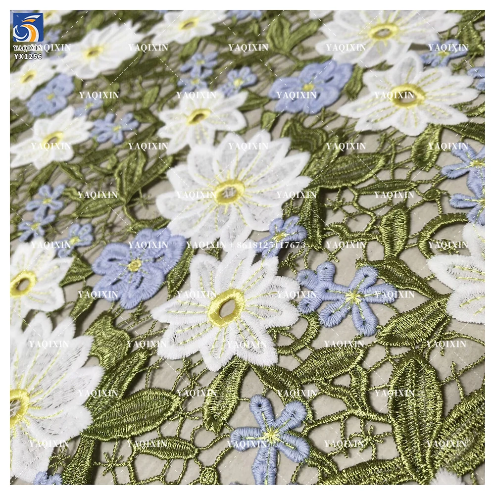 YX1256 2026 Pastoral Style Florals and Leaves Embroidered Fabric for Tablecloths Water Soluble Floral Lace Embroidery Fabric - 图片 6