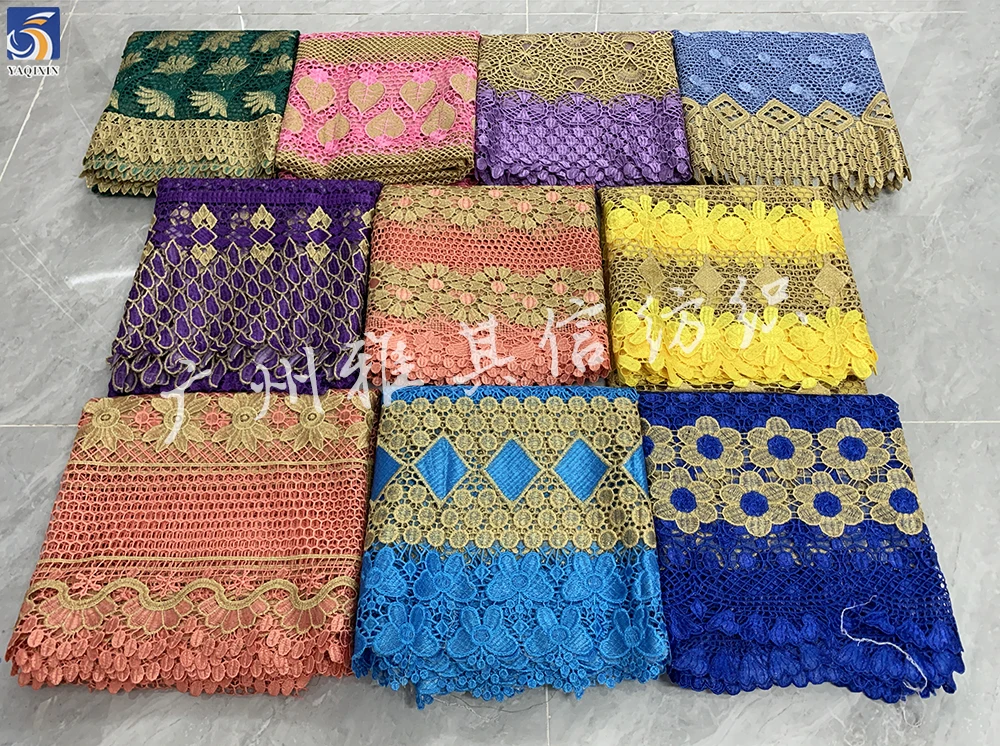 YX1067 Good Quality 220gsm Diamond Circular Milk Silk African Embroidery Pattern Water-Soluble Poly White Lace Fabric Cheap - 图片 2