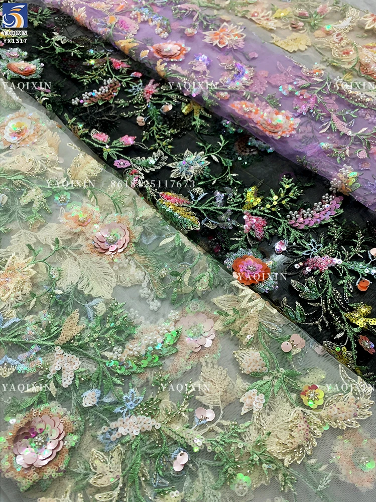 YX1317 Popular Trends and Styles in 2026 Green Sequins Embroidered Mesh Lace Fabrics for Traditional Chinese Women Lace Dress - 图片 6