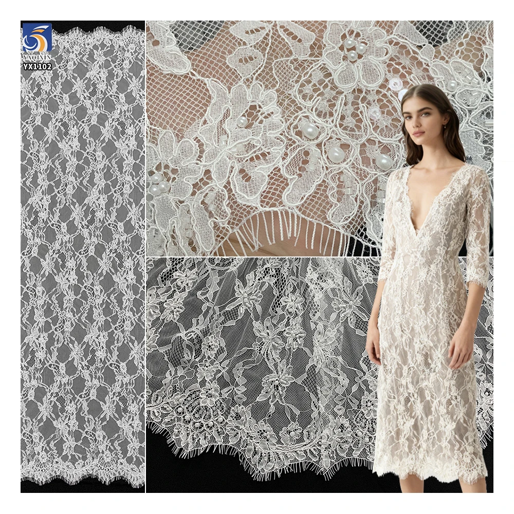 YX1102 300*150CM Apparel-Wedding/Special 0ccasion Customized Color Eyelash Lace Fabric Beaded 3D Lace Fabric for Africa