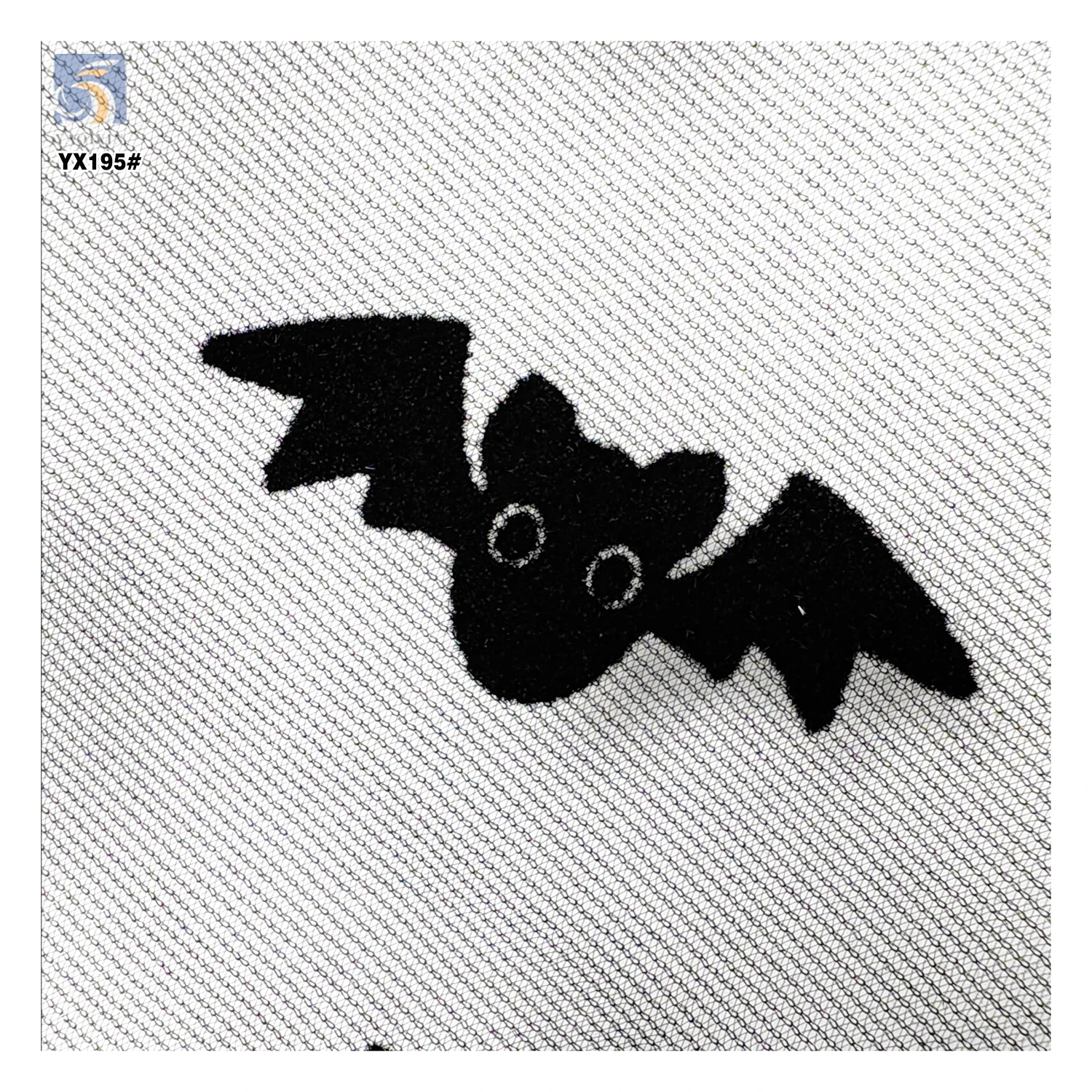 YX195 Custom Stage Costume Cartoon Flocking Tulle Fabric Mesh Black Bat Halloween Festival Polyester Fabric - 图片 5