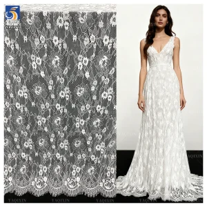 YX1197 Guangzhou Supplier High Quality Machine-Woven Eyelash Lace Fabric by 10 Pieces Jacquard Eyelash Lace Soltis Fabric White