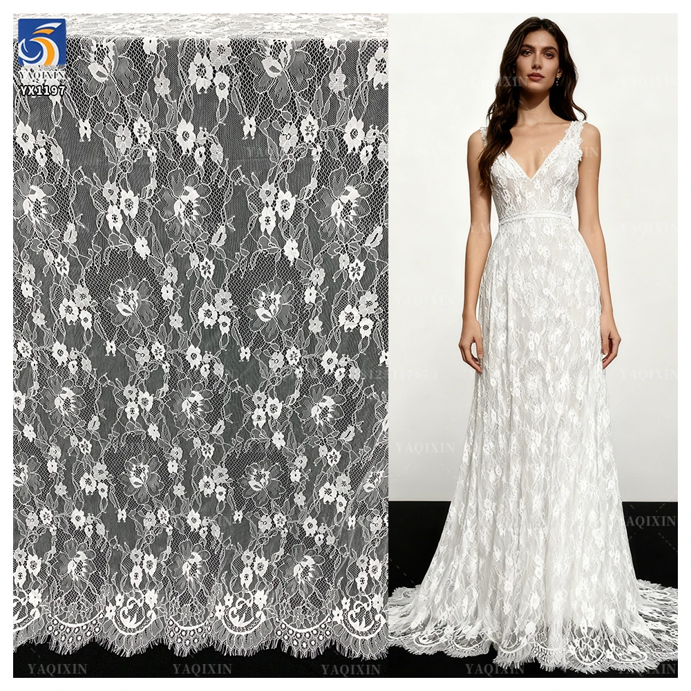 YX1197 Guangzhou Supplier High Quality Machine-Woven Eyelash Lace Fabric by 10 Pieces Jacquard Eyelash Lace Soltis Fabric White